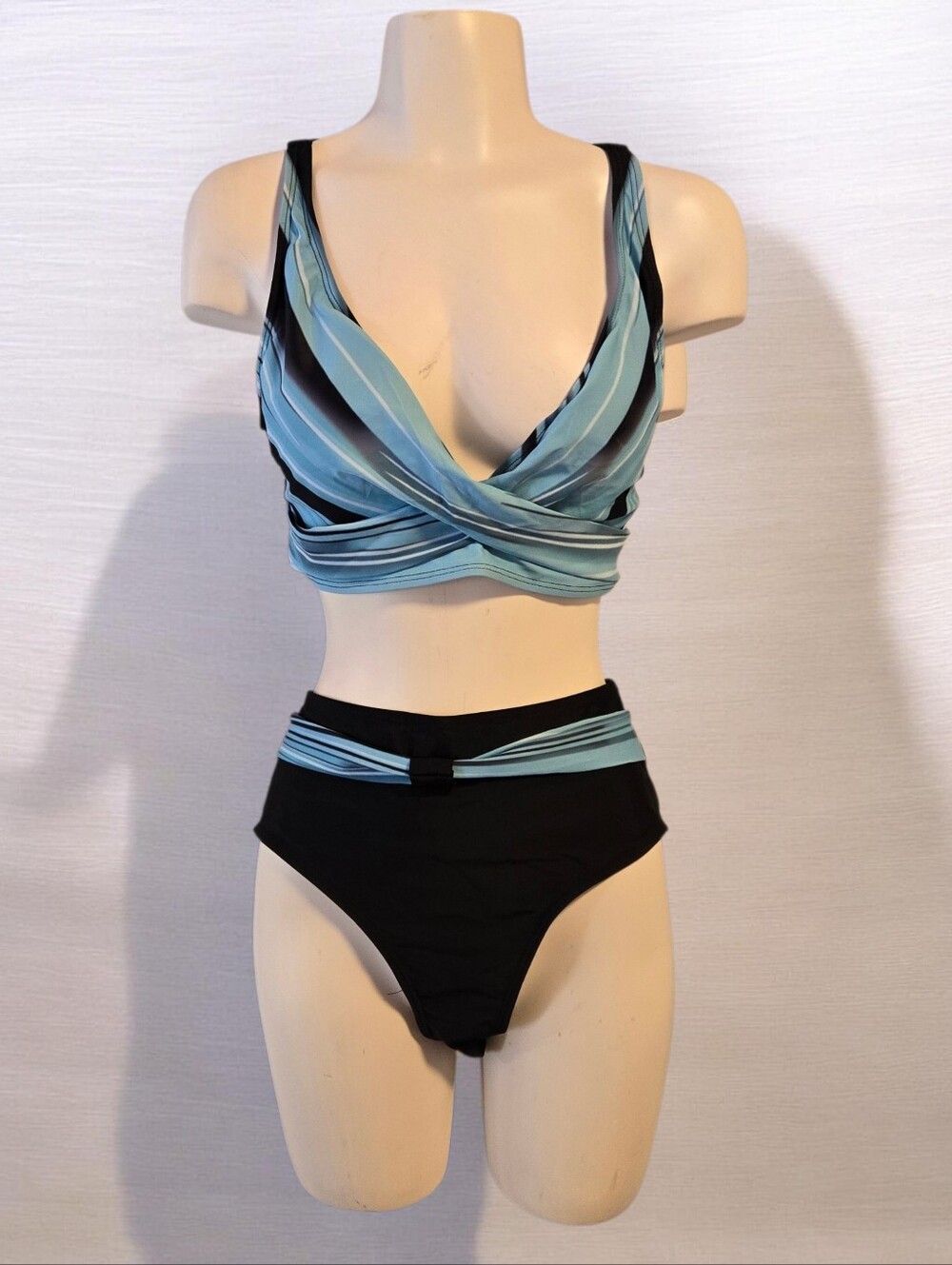 Blue Black Wrap Front Bikini Set Size M